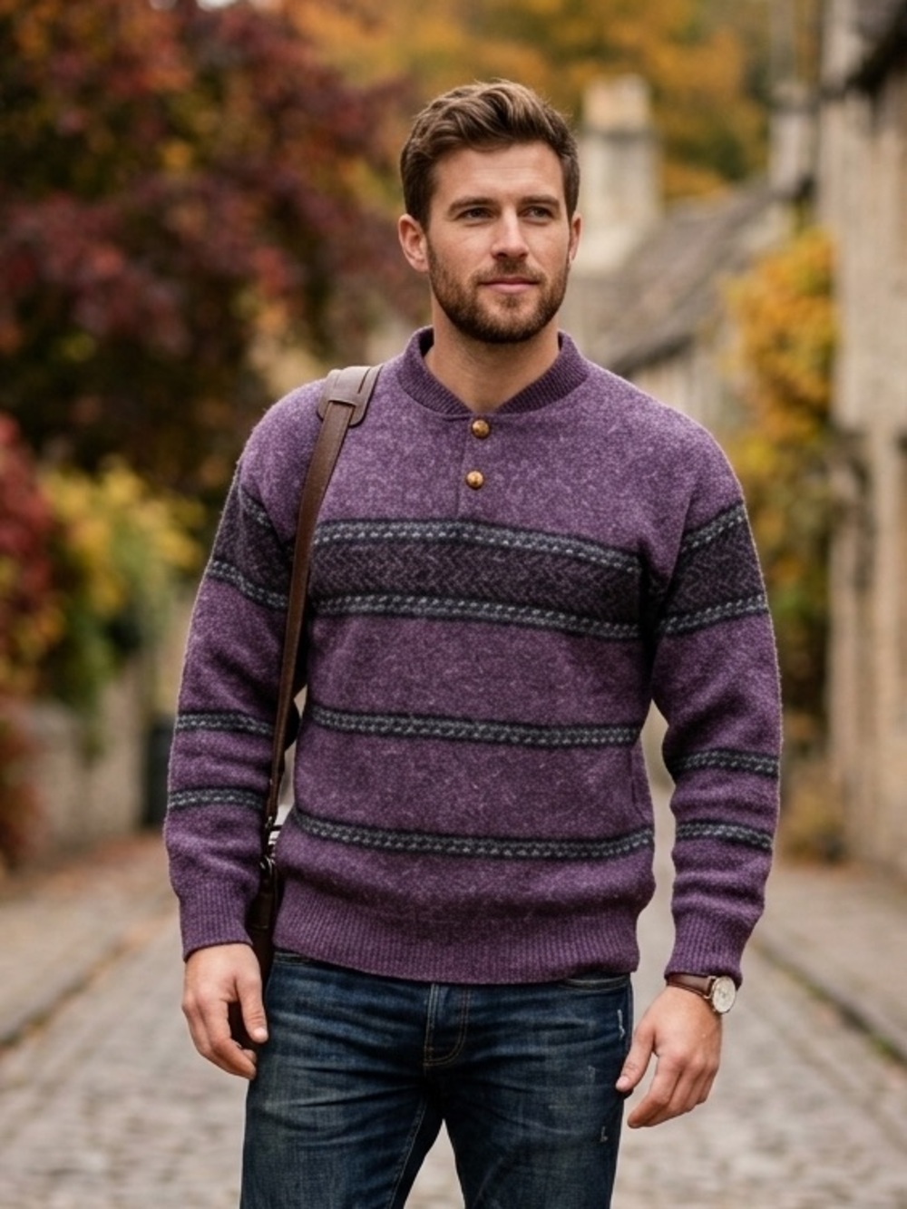 JANTZEN Vintage 100% Wool Purple Teal Pullover Sweater Grandpa Cabin Winter